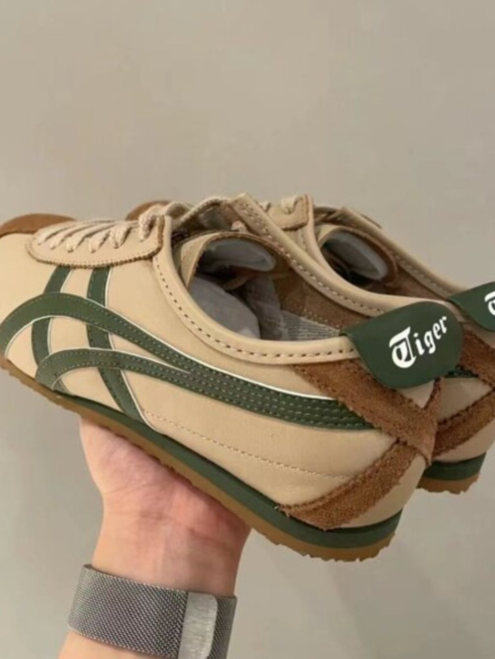 Men’s Onitsuka Tiger Mexico 66 Cream Brown Green Retro Sneakers - Picture 2 of 9